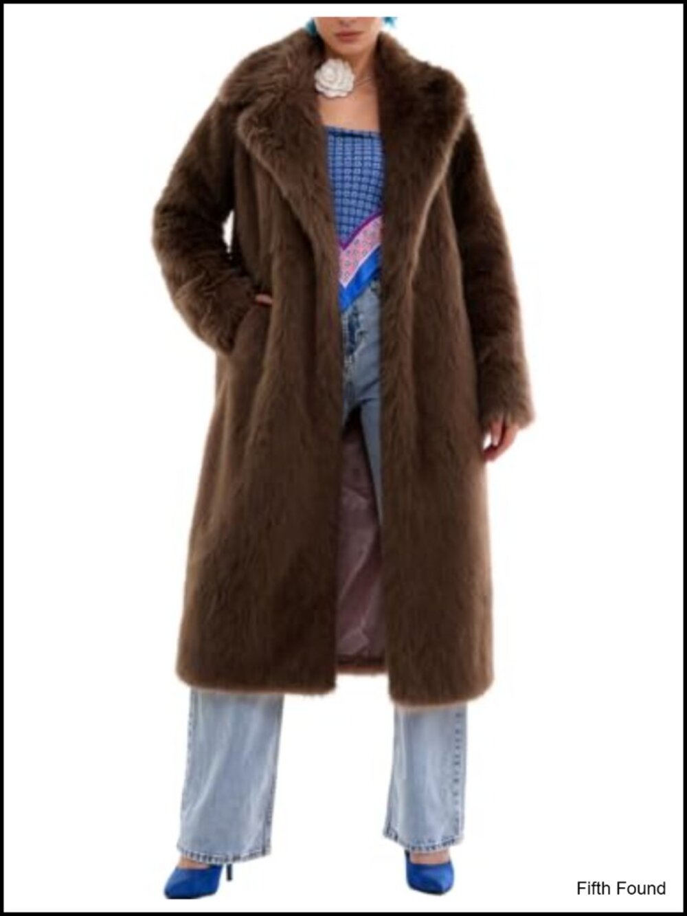 Women's Long Faux Fur Coat Notched Lapel Snap Button Mid-Calf Winter Jacket